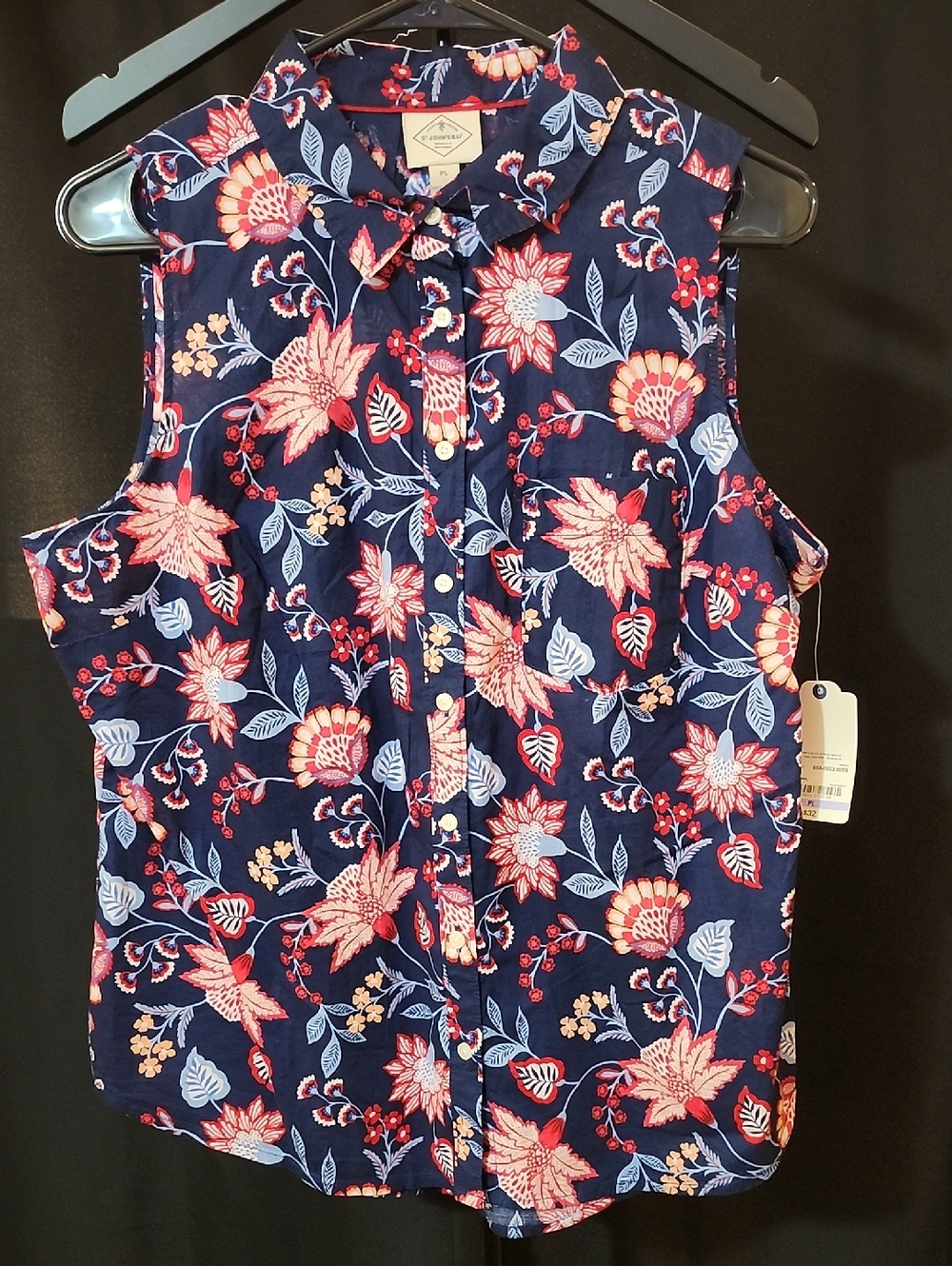 St. John’s Bay Sleeveless Floral Button Front Blouse – Petite Large (NWT)